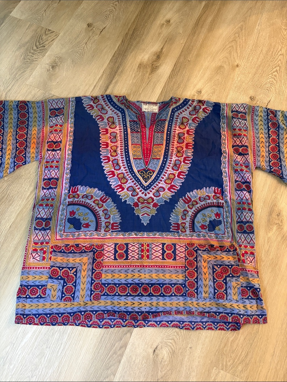 Gypsy Rose Blue Dashiki Tunic Boho Hippie Festival Shirt XL/XXL colorful tribal